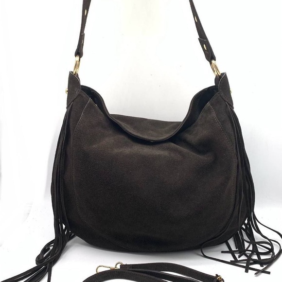 Chic Brown Suede Fringe Hobo Bag - Picture 1 of 4